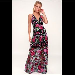 Leticia Black Multi Floral Embroidered Maxi Dress